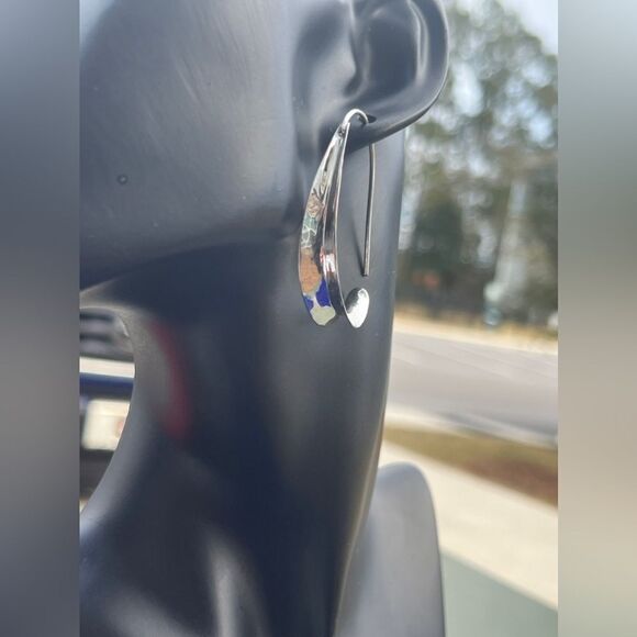 Seed & Sage Hammered Sterling Silver Crescent Hoop Earrings - Made in Mexico - Picture 8 of 8